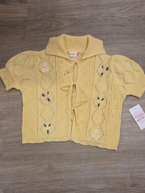Hazel Moon Pale Yellow Knit Tie-Front Cardigan Size XS Oversized